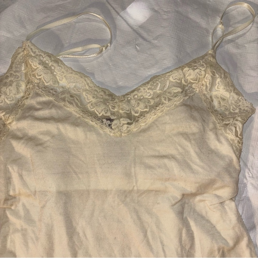 Y2K Lace Trim Cami Tank Top Antique White Sz.M CoquetteGirl Trendy Popular Style - Picture 2 of 5